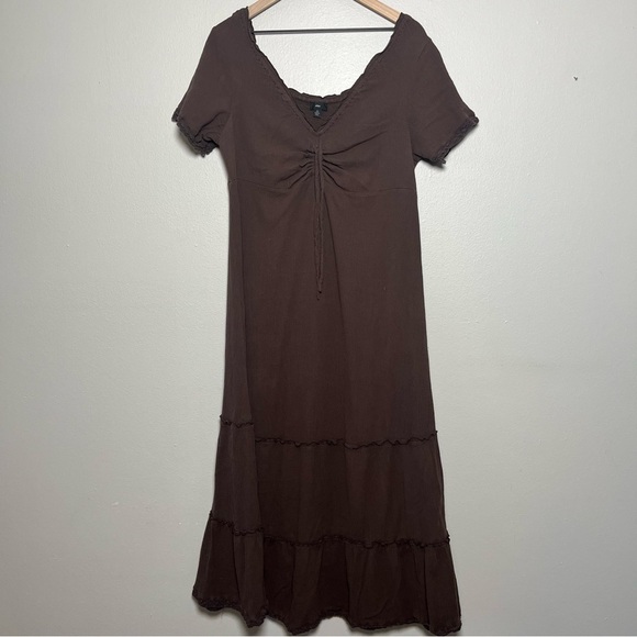 Ellos Women Dress Medium‎ Chocolate Brown Sweatheart Gremlincore Peasant Cottage - Picture 1 of 9